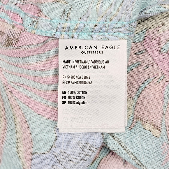 American Eagle Men's Short Sleeve Shirt Button Up Tropical Pastel Medium Island - Picture 10 of 10